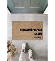 Modern Kapı Önü Paspası - Stresinizi Paspasa Siliniz Temalı - Özel Tasarım Paspas (Bej)