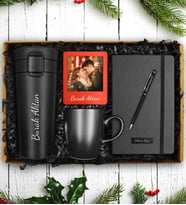 Yılbaşına Özel Termo Deri Defter & Siyah Kupa & 400 ML Çelik Termos & Kalem & Fotoğraf Çerçevesi