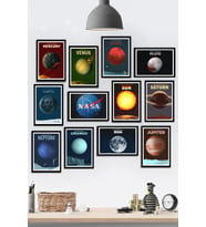 12 Parça Çerçeve Görünümlü Gezegenler Galaksi Nasa Temalı Mdf Tablo Seti (80X80 CM)