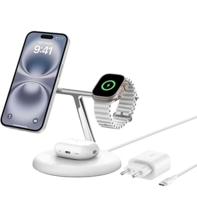 Belkin 3'Ü 1 Arada Manyetik Magsafe Uyumlu Qi2 15W Kablosuz Şarj Standı, Iphone 16, 15, 14 Ve 13 Ser