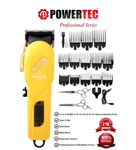 Powertec TR-3000 Profesyonel Şarjlı Saç Sakal Tıraş Makinesi Makas Hediyeli