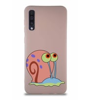 Samsung Galaxy A50S Soft Premier Kapak Salyangoz Gary Tasarımlı Silikon Kılıf - Pudra (Şeffaf)