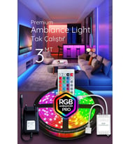 3 MT Şerit LED Animasyonlu Tak Çalıştır Kumandalı Rgb Işık Duvar Aydınlatma Ambiyans Abajur