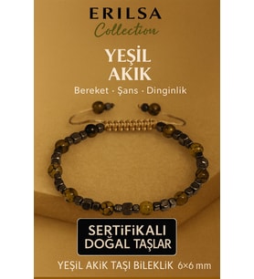 Sertifikalı Doğal Terahertz Ejderha Yeşil Akik Taşı Bileklik 6x6 mm - Bereket ve Şans Taşı (Çok Renkli)