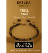 Sertifikalı Doğal Terahertz Ejderha Yeşil Akik Taşı Bileklik 6x6 mm - Bereket ve Şans Taşı (Çok Renkli)
