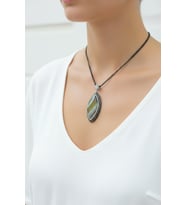 Oval Zirkon Taşlı Doğal Taş Kolye Ucu Pembe -Kuvars (Turkuaz-Yeşil)