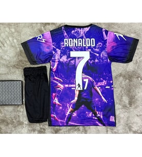 Özel  Tasarım Ronaldo Şortlu Çocuk Forma Takımı (Mor-Sıyah)