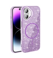 Apple iPhone 16 Uyumlu Kılıf M-safe Şarj Özellikli Parlayan Simli Zore Okso Kapak (Koyu Mor)