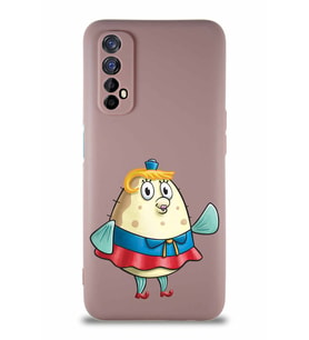 Realme 7 Soft Premier Kapak Bayan Puff Tasarımlı Silikon Kılıf - Pudra (Şeffaf)
