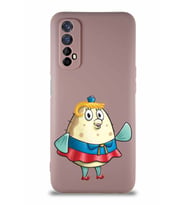 Realme 7 Soft Premier Kapak Bayan Puff Tasarımlı Silikon Kılıf - Pudra (Şeffaf)