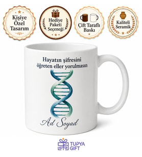DNA Spirali Çizimli Hayatın Şifresi Biyoloji Öğretmeni Kupası Hediye Bardak