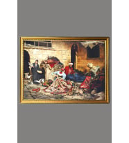 Pazarda Halı Tamircileri Desenli Dijital Baskılı Kadife Kumaş Çerçeveli Tablo TBL0021 (Çok Renkli)