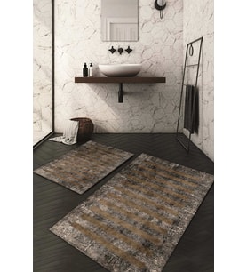 Dijital Baskılı Kaymaz Taban Yıkanabilir 2'li Klozet Takımı Banyo Paspası NDKZ-HT-701 (Kahverengi)