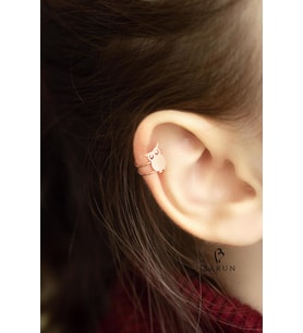 Baykuş Model Gümüş Kıkırdak Küpe-Rose