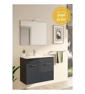 VitrA Ardea 67071 Banyo Dolabı Seti Kapaklı 80 cm Parlak Antrasit