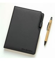 Kişiye Özel Deri Defter Bambu Kalem (Siyah)