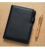 Kişiye Özel Deri Defter Bambu Kalem (Siyah)
