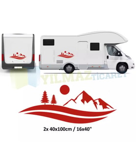 Karavan Çekme Dağ Ağaç Oto Sticker Araba Yapıştırma Etiket 2 Adet 100 x 40 Cm