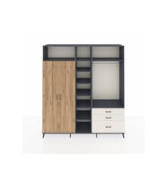 Hyperion Dolap 9 Raflı 3 Çekmeceli 2 Askılı 220x44x243 Antrasit-Çam/Aytaşı