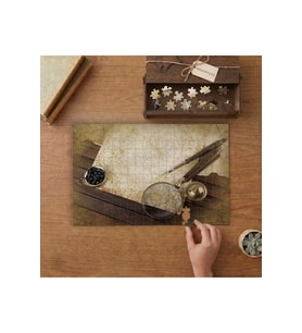 Büyüteç Kalem Pusula Eski Harita Tasarımı 240 parça Ahşap Puzzle Ahşap Kutuda MP00155