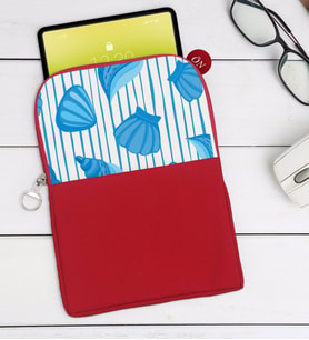 BK Gift Deniz Kabukları Tasarımlı Taşınabilir Koruyucu Tablet Kılıfı & Organizer Çanta - Kırmızı-2