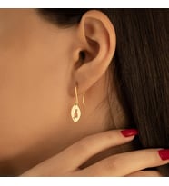 DKMN Gümüş Dairesel Kedi Sembol Küpe Kadın Gümüş Küpe (Gold)