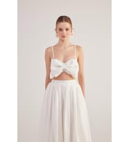 Kurdele Görünümlü Crop Jazmin Bluz Beyaz
