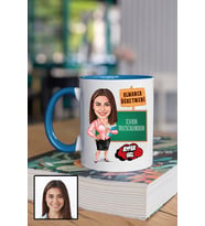 Kadın Almanca Öğretmenine Hediye Karikatürlü Mavi Kupa Bardak