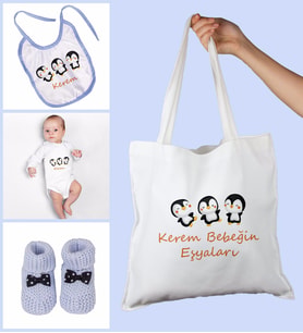 eJOYA Bebeklere Özel Çantasında Kişiye Özel Zıbın Önük Ve Patik Bebek Hediye Seti 109769 (Mavi)