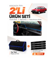 e-biz VOLKSWAGEN PASSAT B2 (1980-1988) Uyumlu Torpido Örtüsü + Tay Tüyü Çanta - Siyah-Mavi - VW014