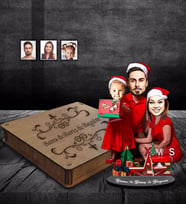 Kişiye Özel Aile Yılbaşı Karikatürlü Ahşap Biblo Kutulu  Model-2