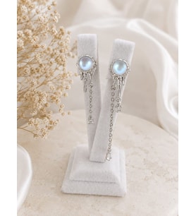 CM Jewelry Zirkon Taşlı Yıldız Detaylı Sallantılı Gümüş Renk Çelik Küpe