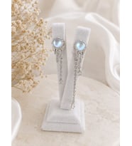CM Jewelry Zirkon Taşlı Yıldız Detaylı Sallantılı Gümüş Renk Çelik Küpe