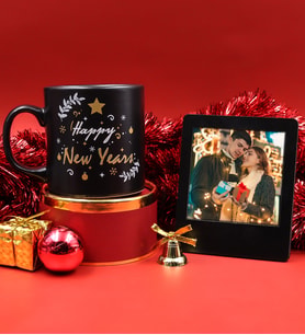 Yılbaşına Özel Siyah İnstagram Çerçeve & Happy New Years Kupa Hediye Seti
