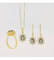 925 Ayar Gümüş Oval Zultanıt Taşlı Gold Anturaj Gümüş Set