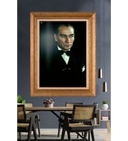 Altın Varaklı Çerçeveli Paspartulu Atatürk Tablo TR1458 (Gold)