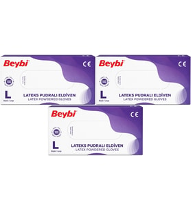 Beybi Lateks Pudralı Muayene Eldiveni L - Large - Büyük 300 Lü Set
