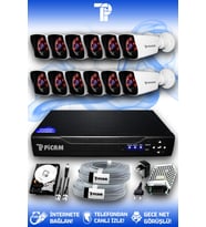 PICAM 12 Kameralı Kare 12 Dış Kamera Set 500 GB HDD Full HD Gece Görüşlü Güvenlik Kamerası Sistemi
