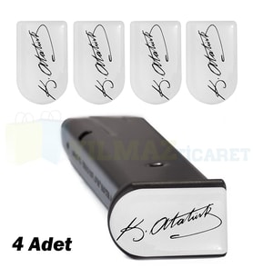 Kemal Atatürk Imza Şarjör Kapağı Sticker Damla Silikon Etiket Yapıştırma 4 Adet ( 4 X 2.4 Cm Ölçü ) Beyaz