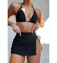 Angelsin Deniz Etekli 3 lü Bikini Takım (Çıkartılabilir Kaplı) (Siyah)