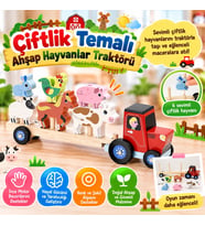 Çiftlik Temalı Ahşap Hayvanlar Traktörü