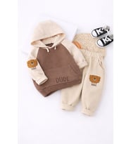 Bebek Çocuk 2'li Kapüşonlu Sweatshirt ve Alt Eşofman Takımı %100 Pamuklu - Mavi