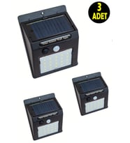 3 ADET Güneş Enerjili Bahçe Teras Balkon Gece Aydınlatma Lambası Armatürü -Dekoratif Solar Aplik