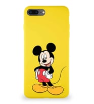 Apple iPhone 8 Plus Soft Premier Kapak Mickey Mouse-E Tasarımlı Silikon Kılıf - Sarı (Şeffaf)