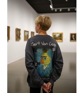 Erkek Çocuk Van Gogh Baskılı Tasarım Sweatshirt (Füme)