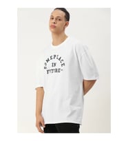 Erkek Baskılı Oversize T-shirt - Beyaz