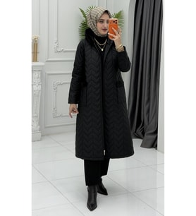 Zehra Şişme Mont Siyah Kadın Şişme Mont Kapüşonlu Kışlık Mont Günlük Rahat Dış Giyim