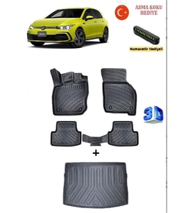 Volkswagen Golf 8 (TSİ) 2019 Sonrası Uyumlu 3D Havuzlu Paspas ve ÜST Bagaj Havuzu Seti ASMA KOKU VE NUMARATÖR HEDİYELİ