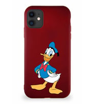 Apple iPhone 11 Soft Premier Kapak Donald Duck-C Tasarımlı Silikon Kılıf - Mürdüm (Şeffaf)