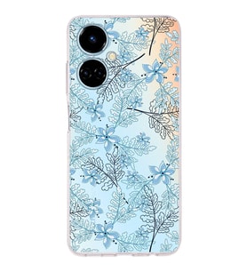 PrintiFy Tecno Camon 19 Uyumlu Kamera Korumalı Floral Mavi Tasarımlı Şeffaf Silikon Kılıf